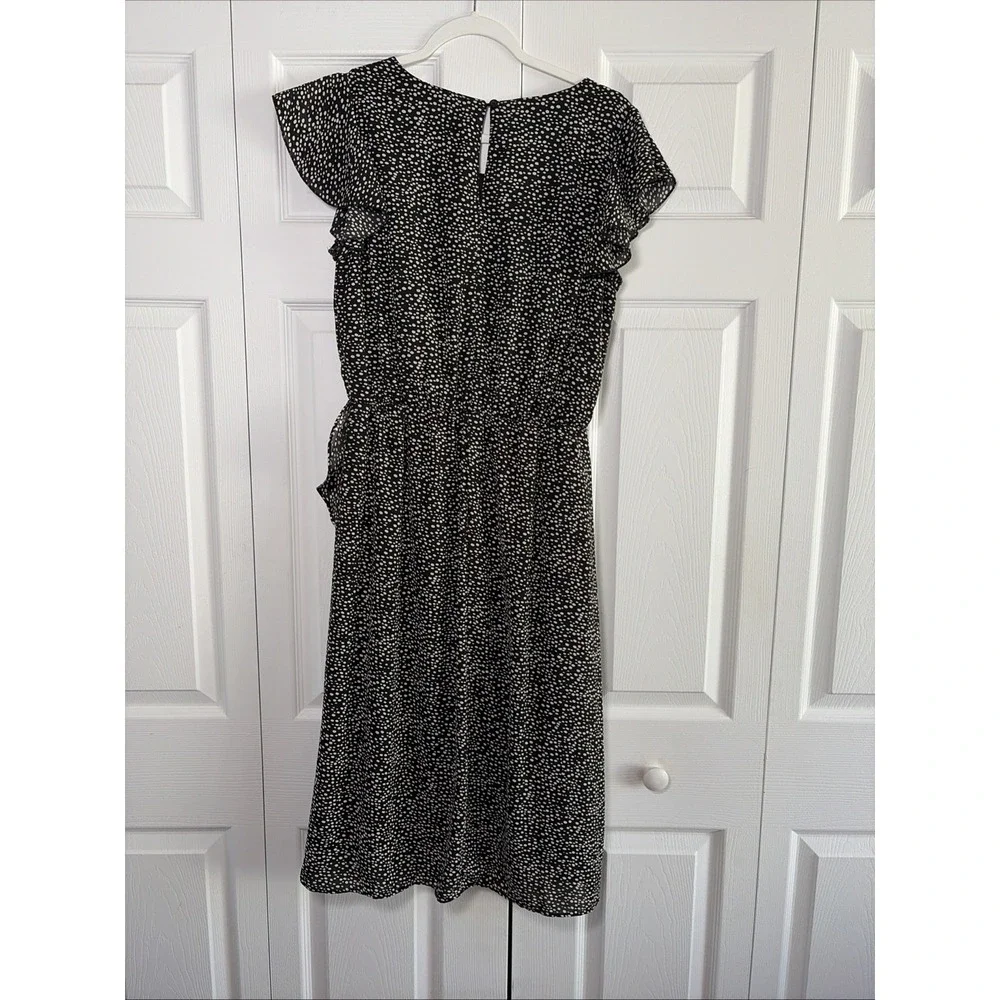 Signature Collection Polka Dot Ruffle Midi Dress Womens Size M 10-12 Black White